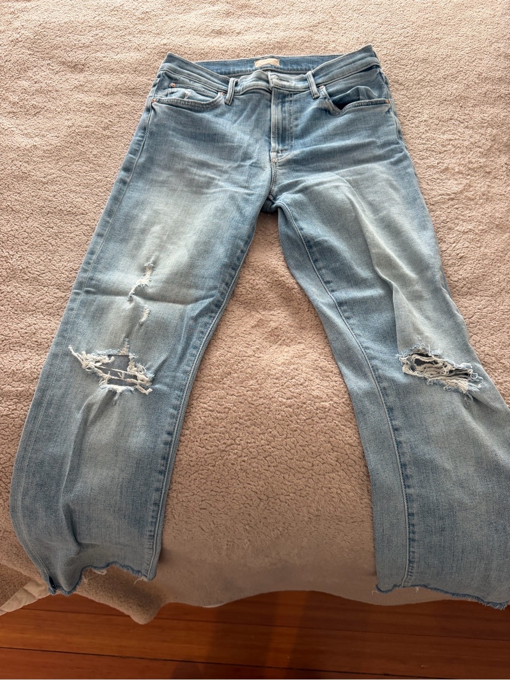 MOTHER Light Wash Distressed Straight-Leg Jeans Size 28